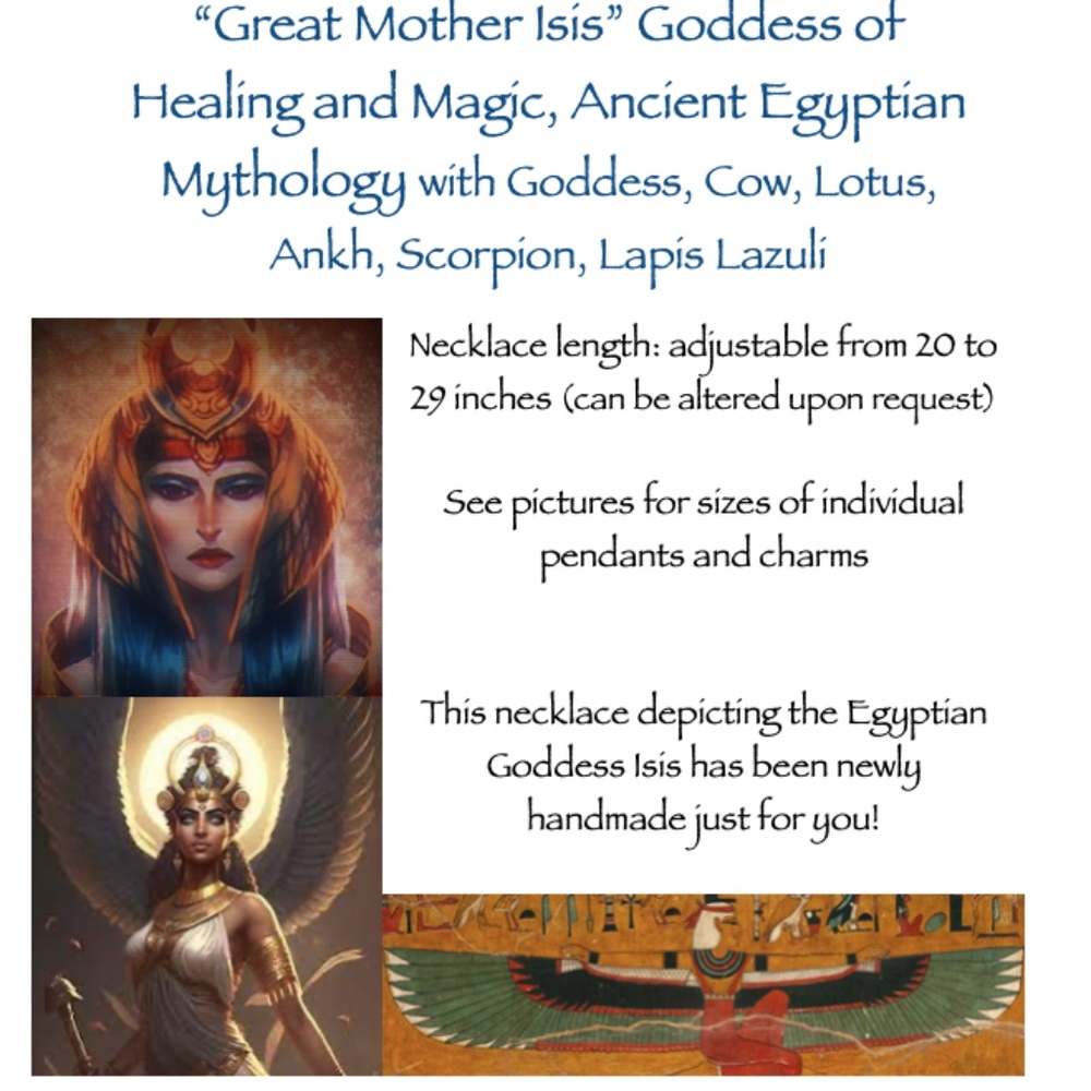 “Great Mother Isis” Goddess Egyptian Mythology Handmade Necklace, Lapis Lazuli - Picture 14 of 15